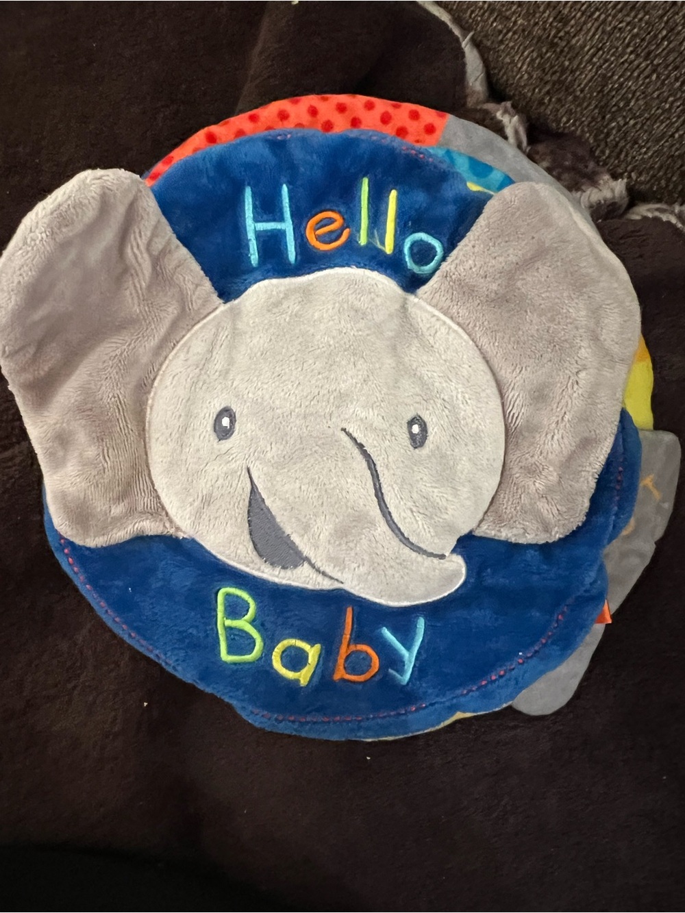 Plush Elephant Baby Toy - Blue & Gray "Hello Baby"
